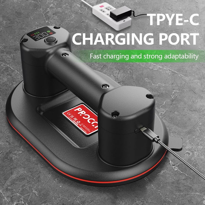 Procci Battery Suction Cup,10 in Diameter, 2 Brushless Motors, 300 KG / 660 lbs Suction Power, LCD Display for Suction Power & Battery Level, 4000 mAh Battery, 10h Runtime - Image 4